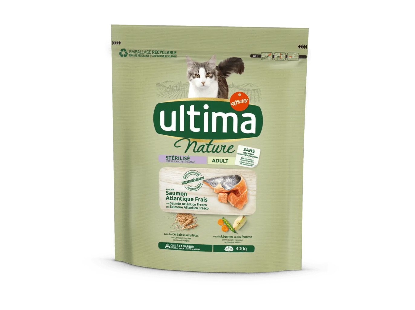 RAÇÃO PARA GATO NATURE ULTIMA ESTERILIZADO COM SALMÃO 400G