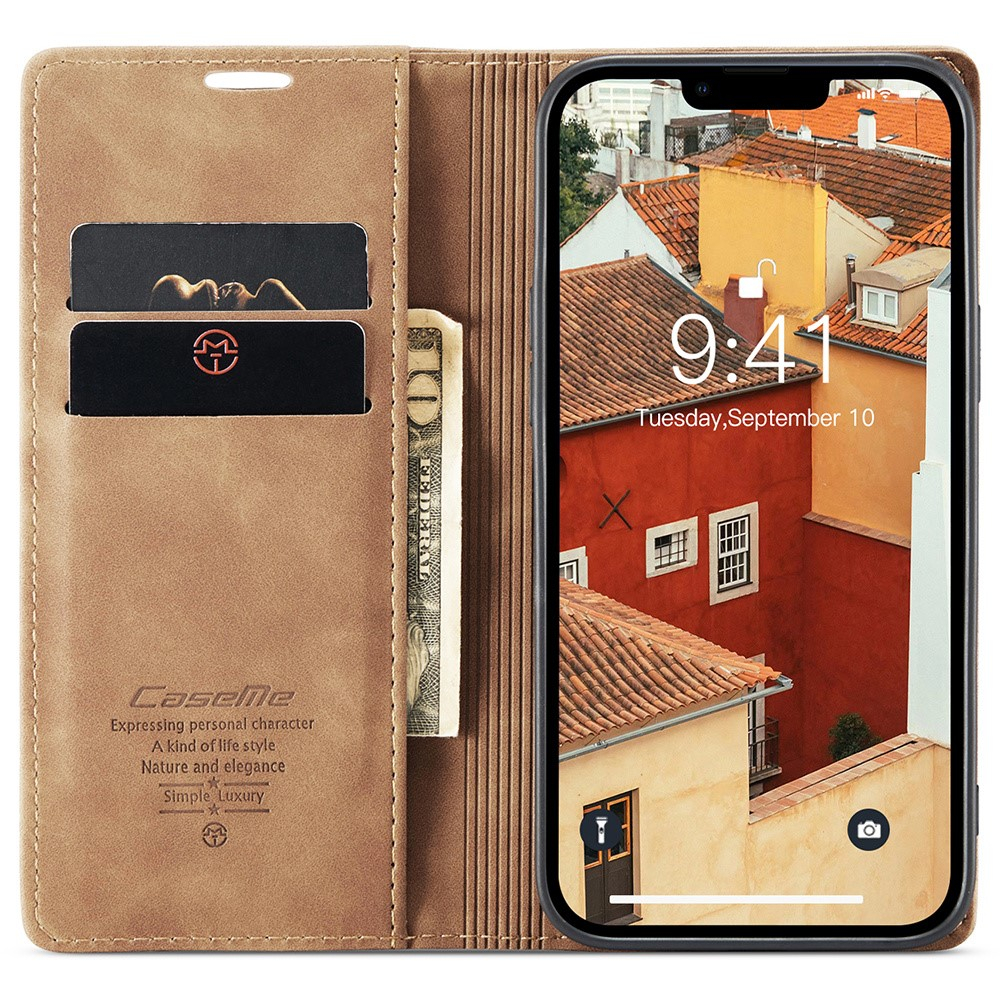 iPhone 15 Leder Tasche Flip Wallet Etui mit Kartenfächern - Braun