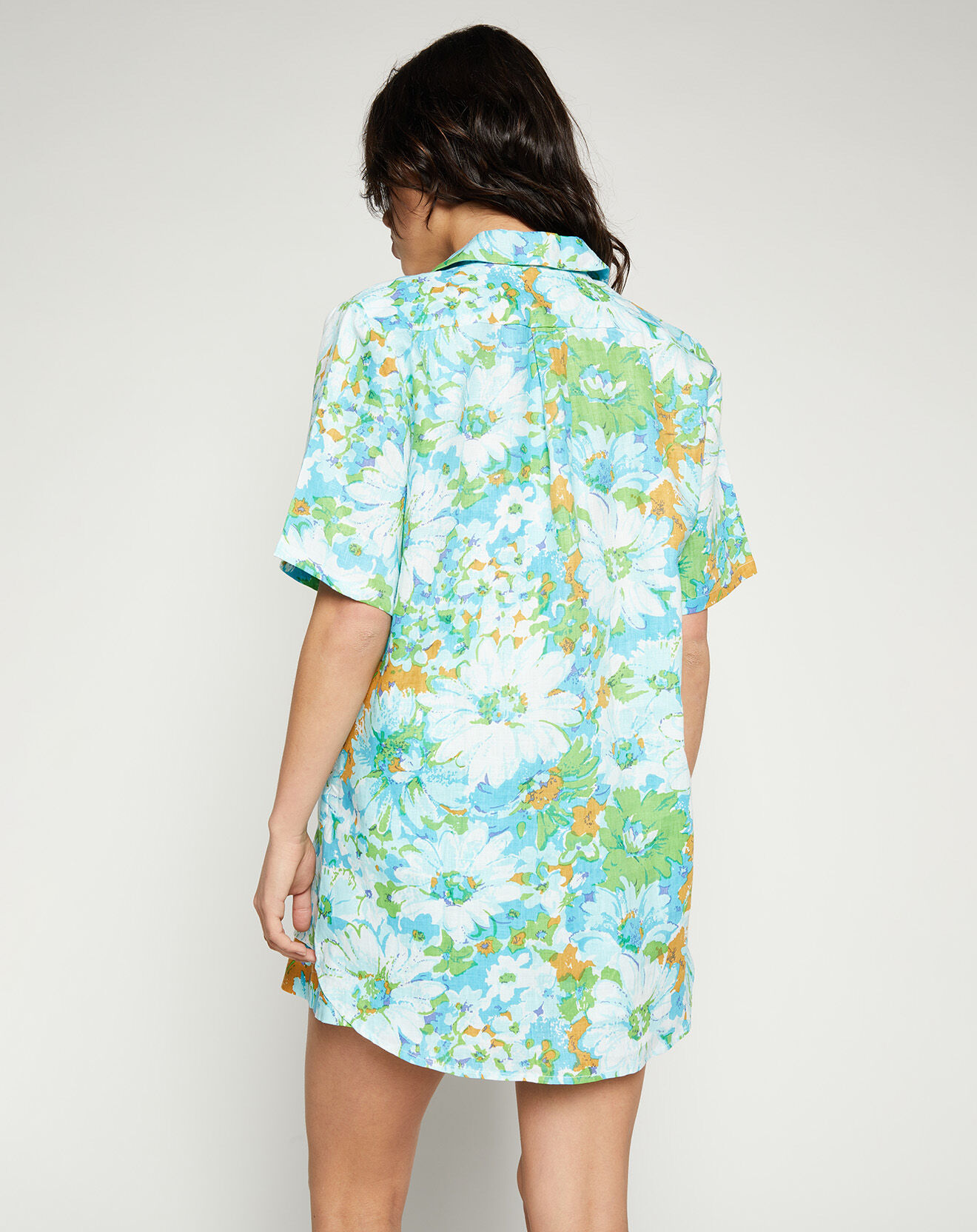 Faithfull the Brand Grande chemise 100% Lin Charlita imprimée bleu/vert