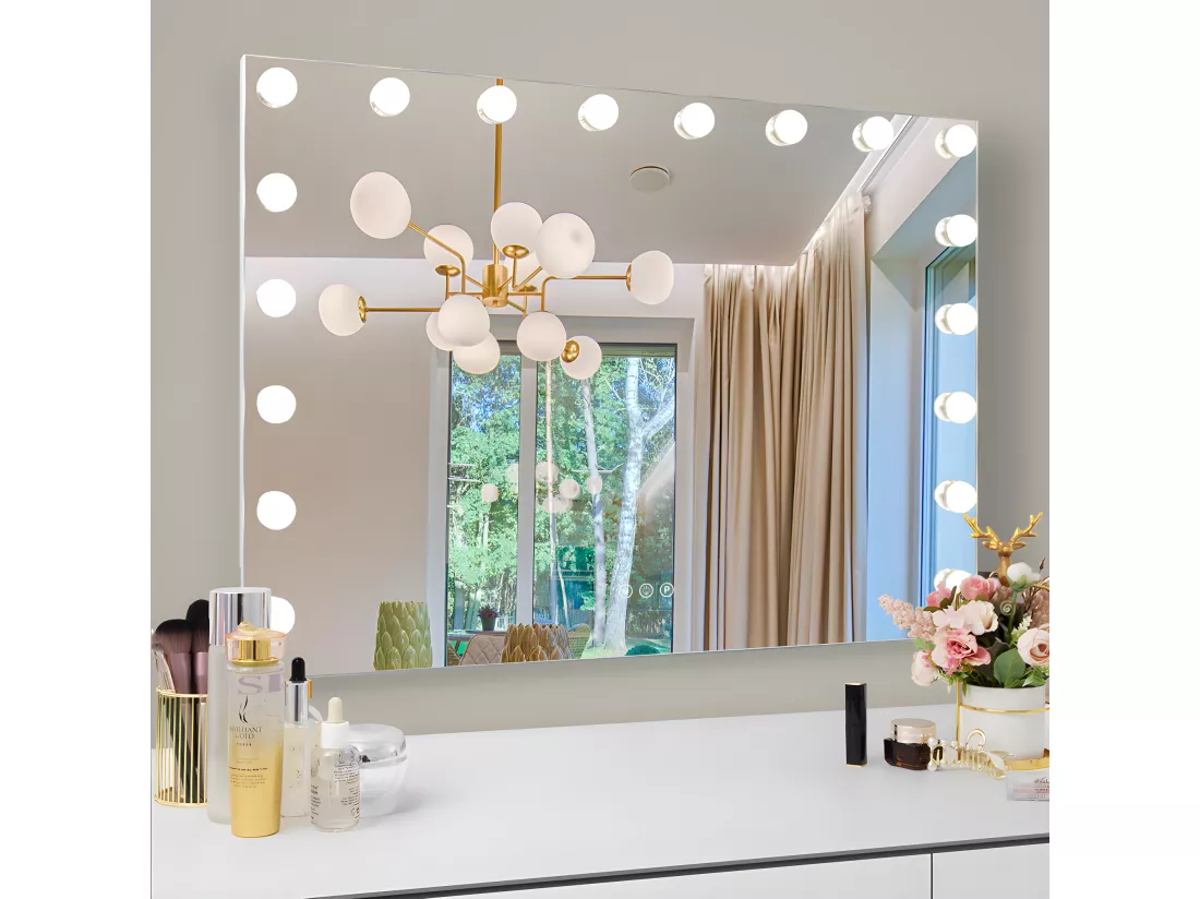 Miroir de maquillage hollywood coiffeuse mural avec lumière 80x58cm