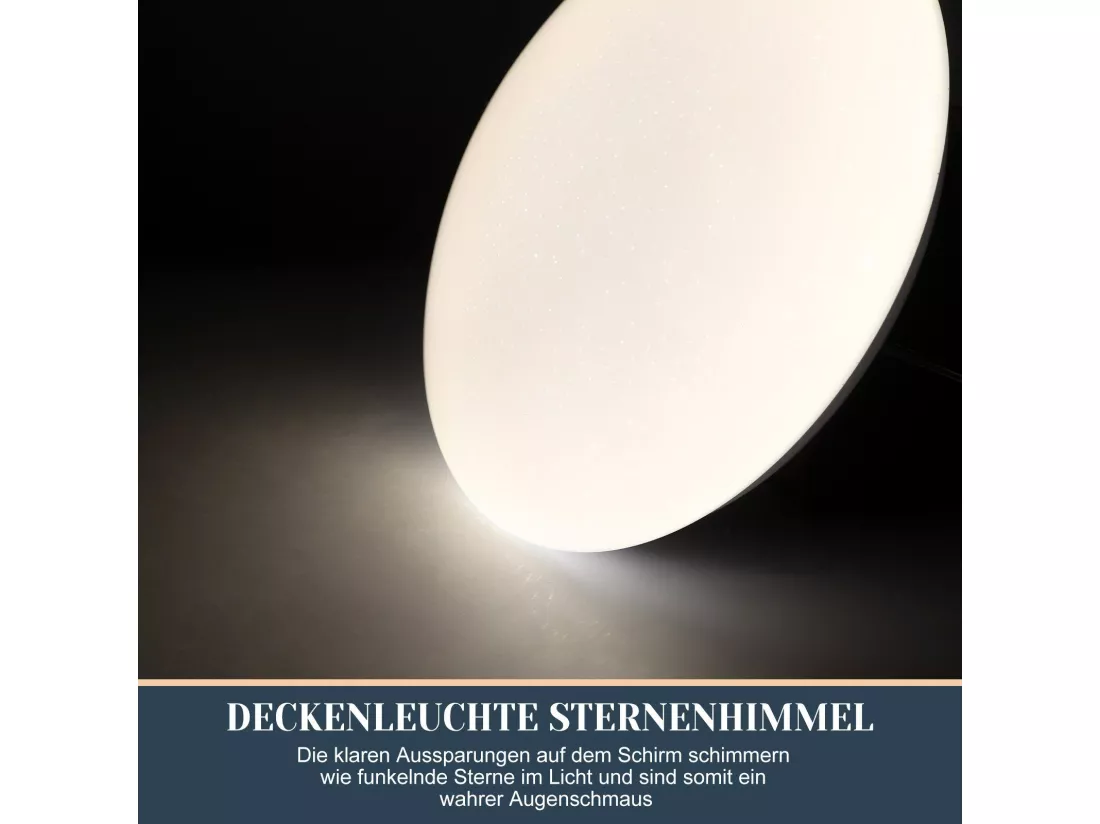 NETTLIFE Plafonnier LED 25 cm rond 12 W 4000 K cuisine chambre couloir ciel étoilé blanc neutre pour enfant escalier