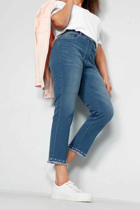7/8-Jeans, Slim Fit, Fransensaum mit Zierperlen, 5-Pocket