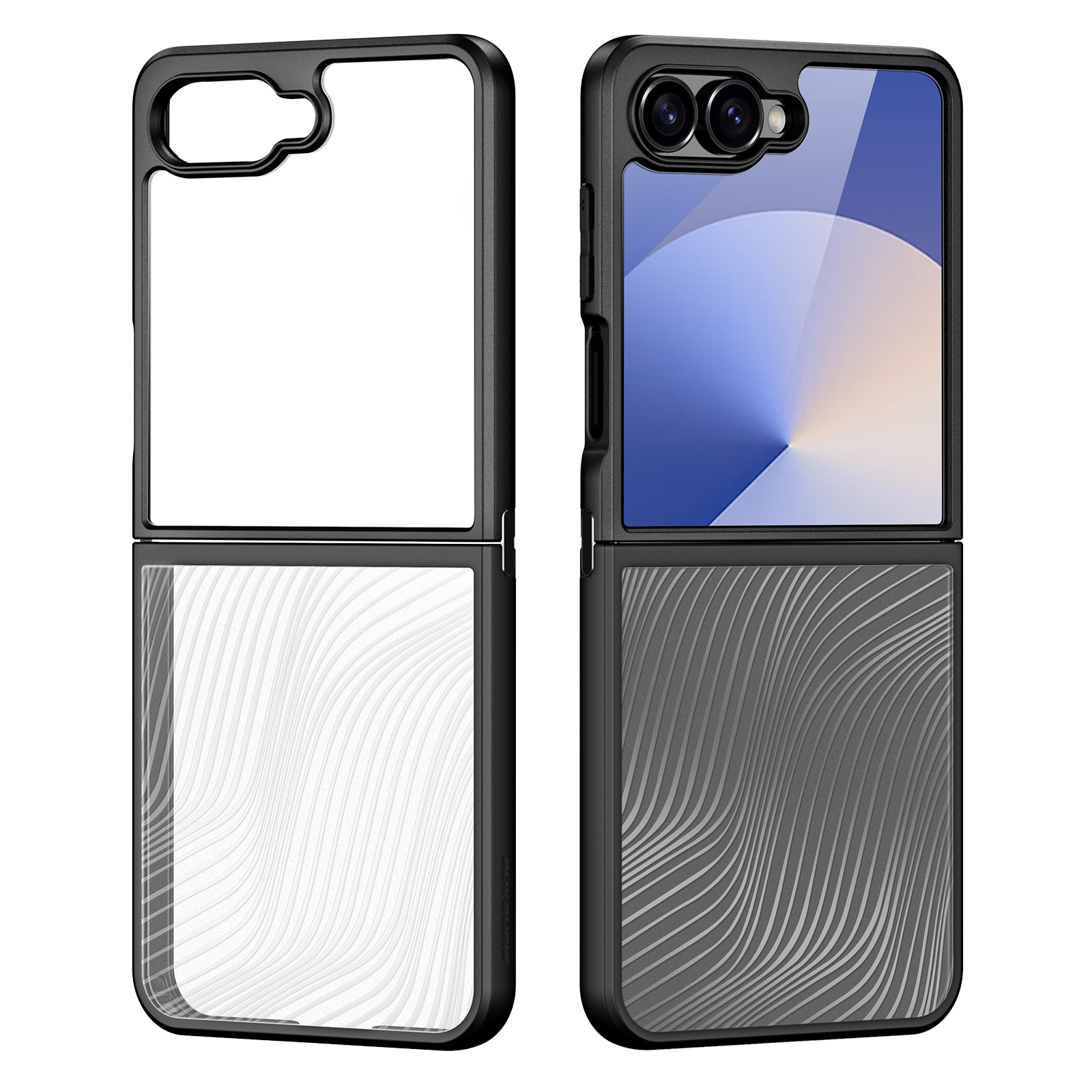 Samsung Galaxy Z Flip7 Hybrid Hardcase Hülle TPU Bumper   Kunststoff Rückseite mit Kameraschutz - Schwarz / Transparent