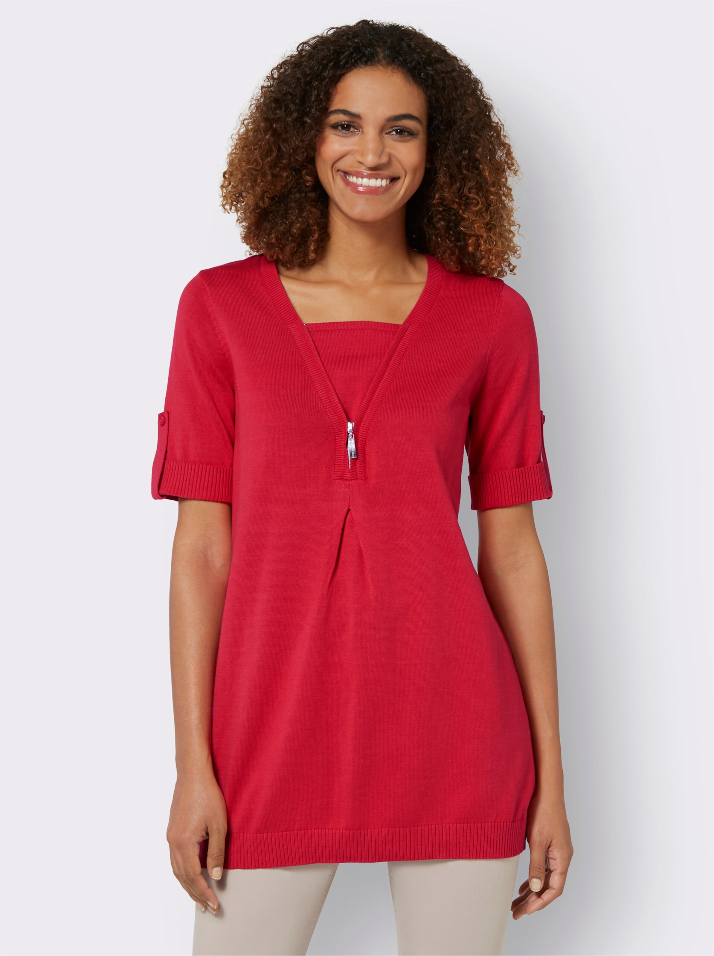 Kurzarmpullover in Longform