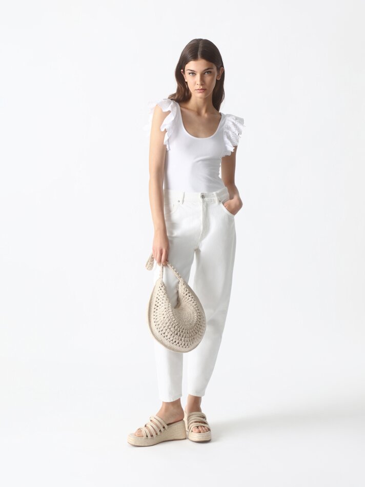 Body com mangas franzidas - Branco