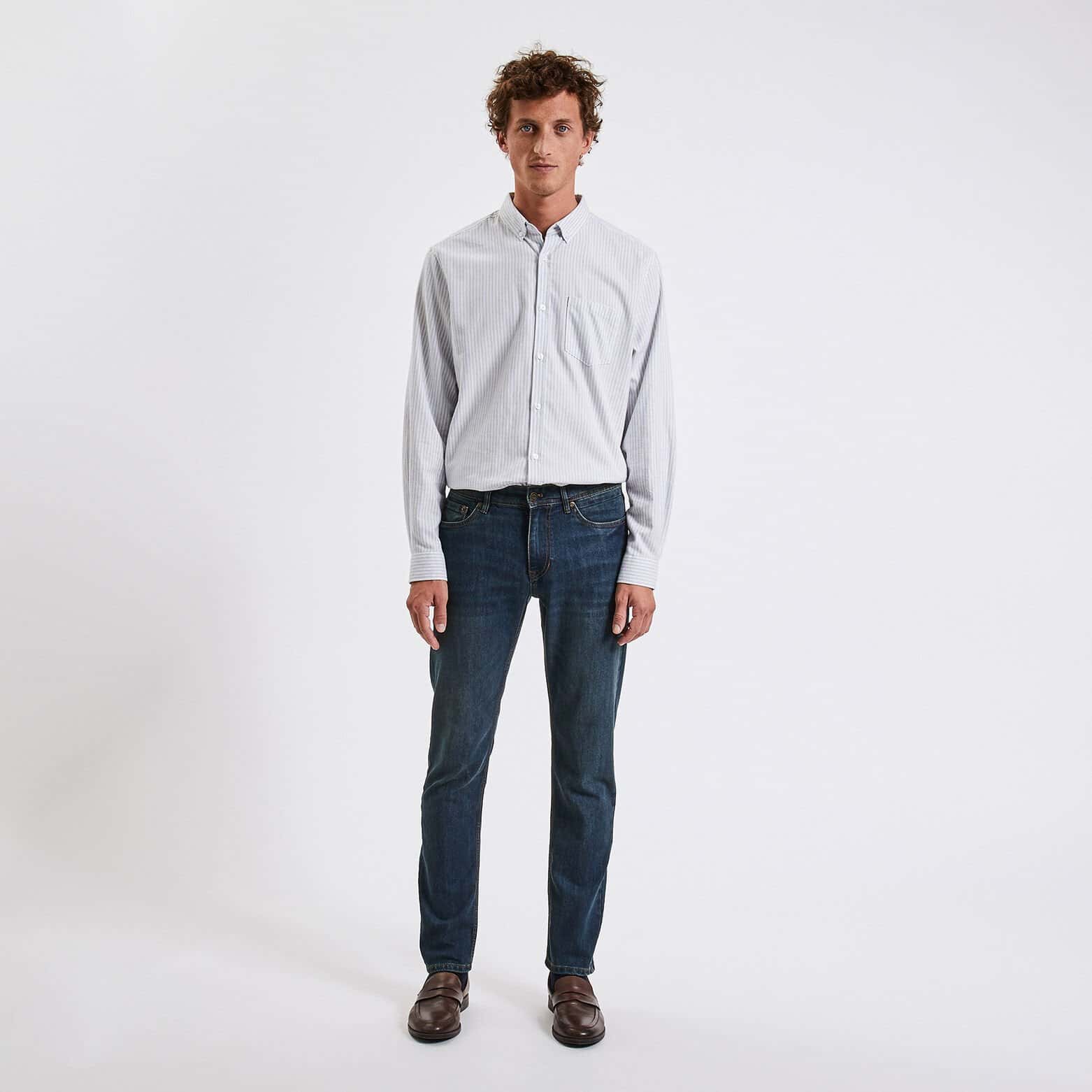 Jean straight 4 longueurs en coton et polyester re Bleu