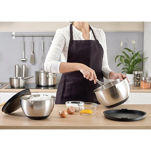 Lot 6 bols en inox gradués avec base silicone 10,5 à 24 cm Mathon