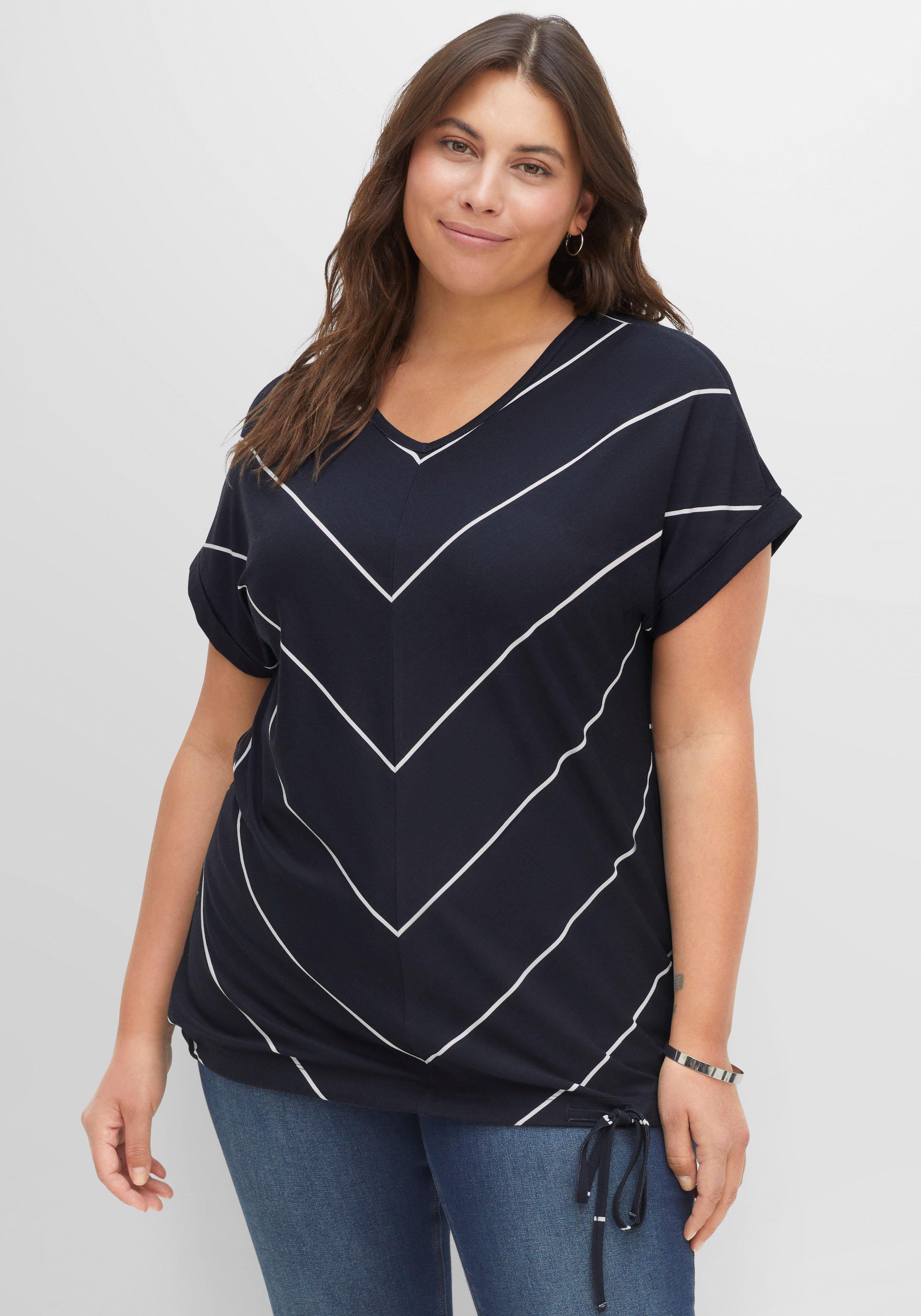 Shirt mit Streifen und Bindeband am Saum
