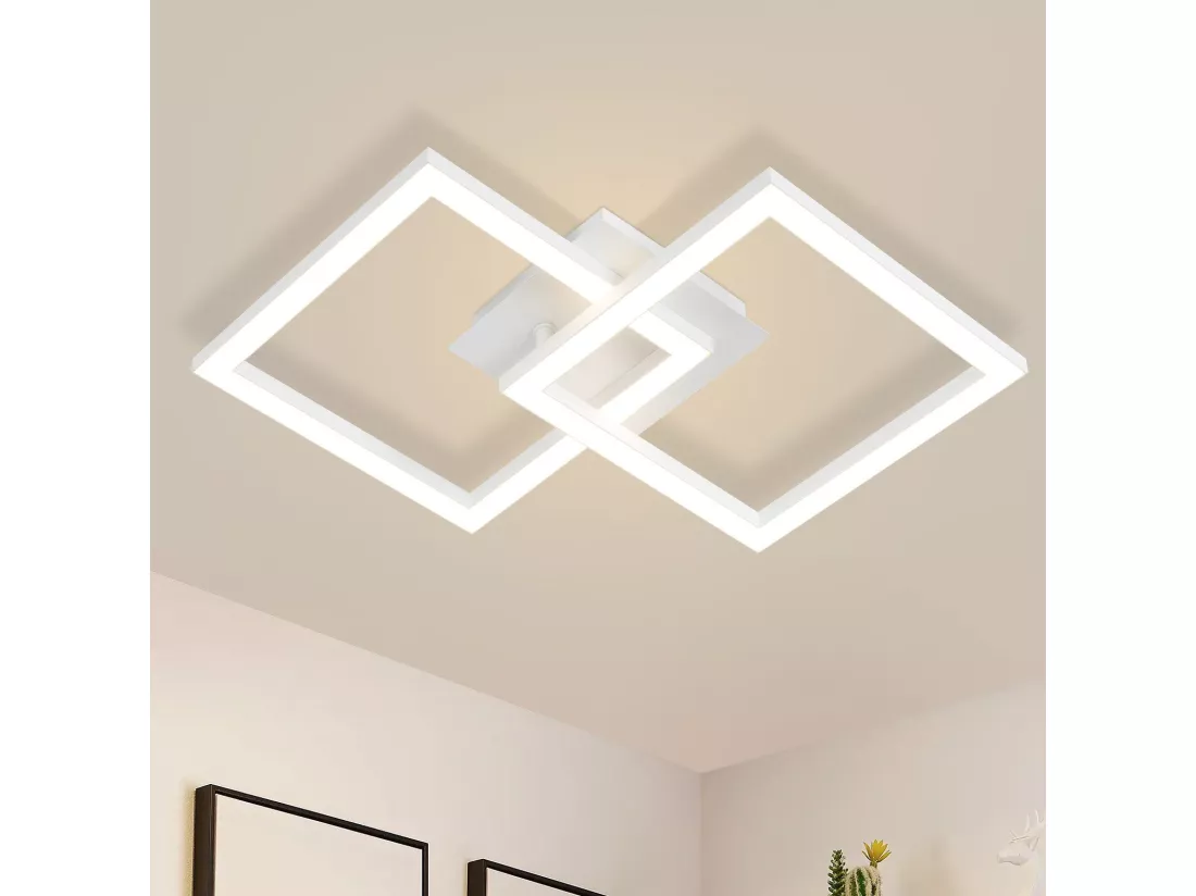 NETTLIFE Plafonnier LED Cuisine Lampe de Cuisine Moderne 24 W Lampe Design Lampe Blanc Chaud Lampe Couloir Carré Blanc pour Salon Chambre