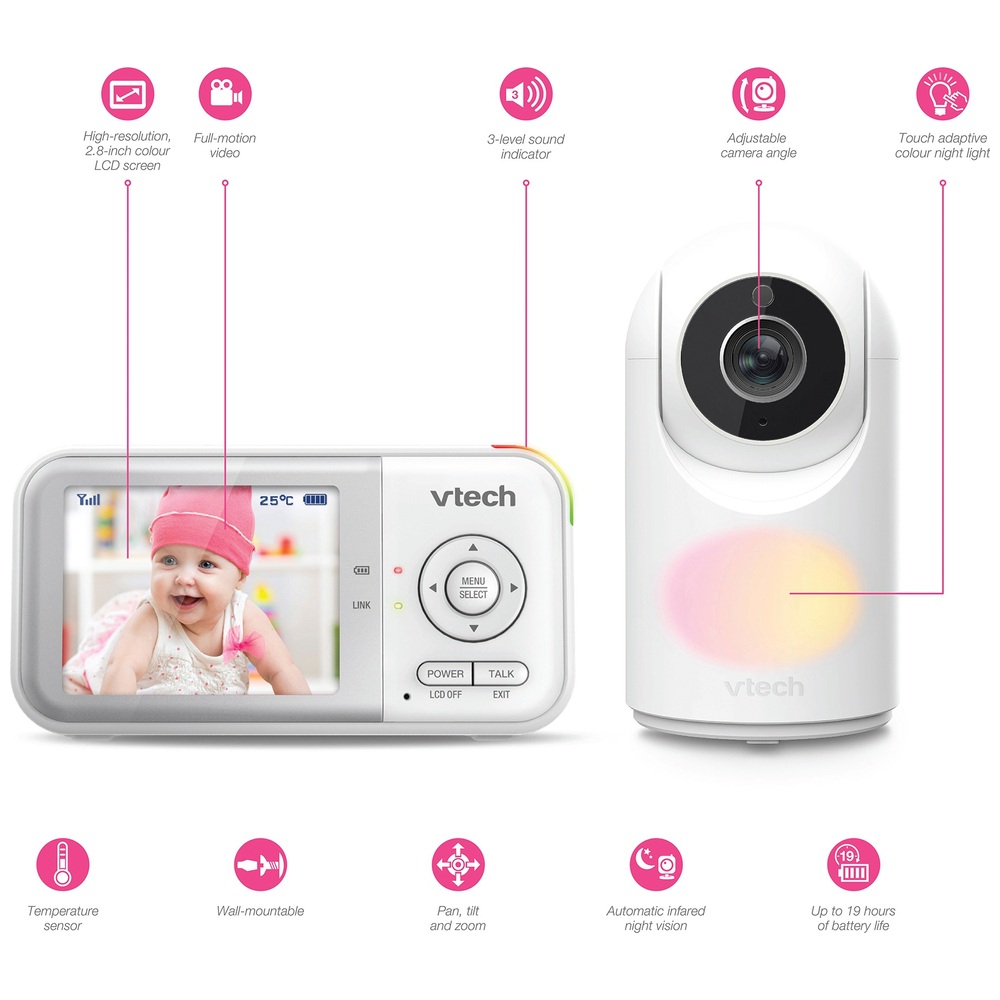 VTech VM3263 2,8-Zoll-Video-Babyphone mit Schwenk- und Neigefunktion