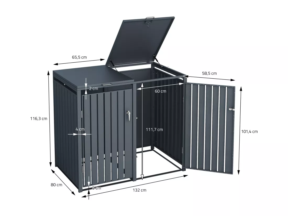 Abri de poubelle double cache-poubelle boîte de rangement jardin extérieur 240 L