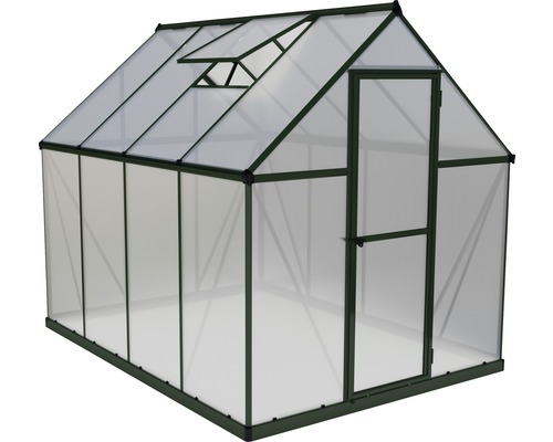 Palram kas – Canopia Mythos 6x8 dubbelwandige polycarbonaat panelen 4 mm incl. funderingsframe, gootsysteem 185 x 247 cm groen