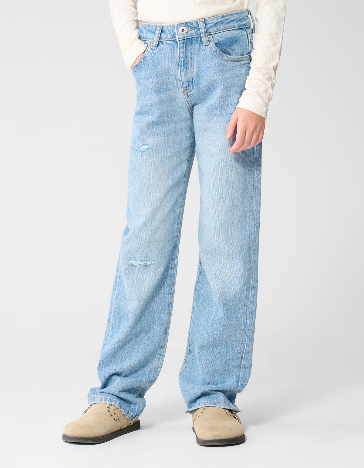 Destroyed Straight Fit Jeans Lichtblauw