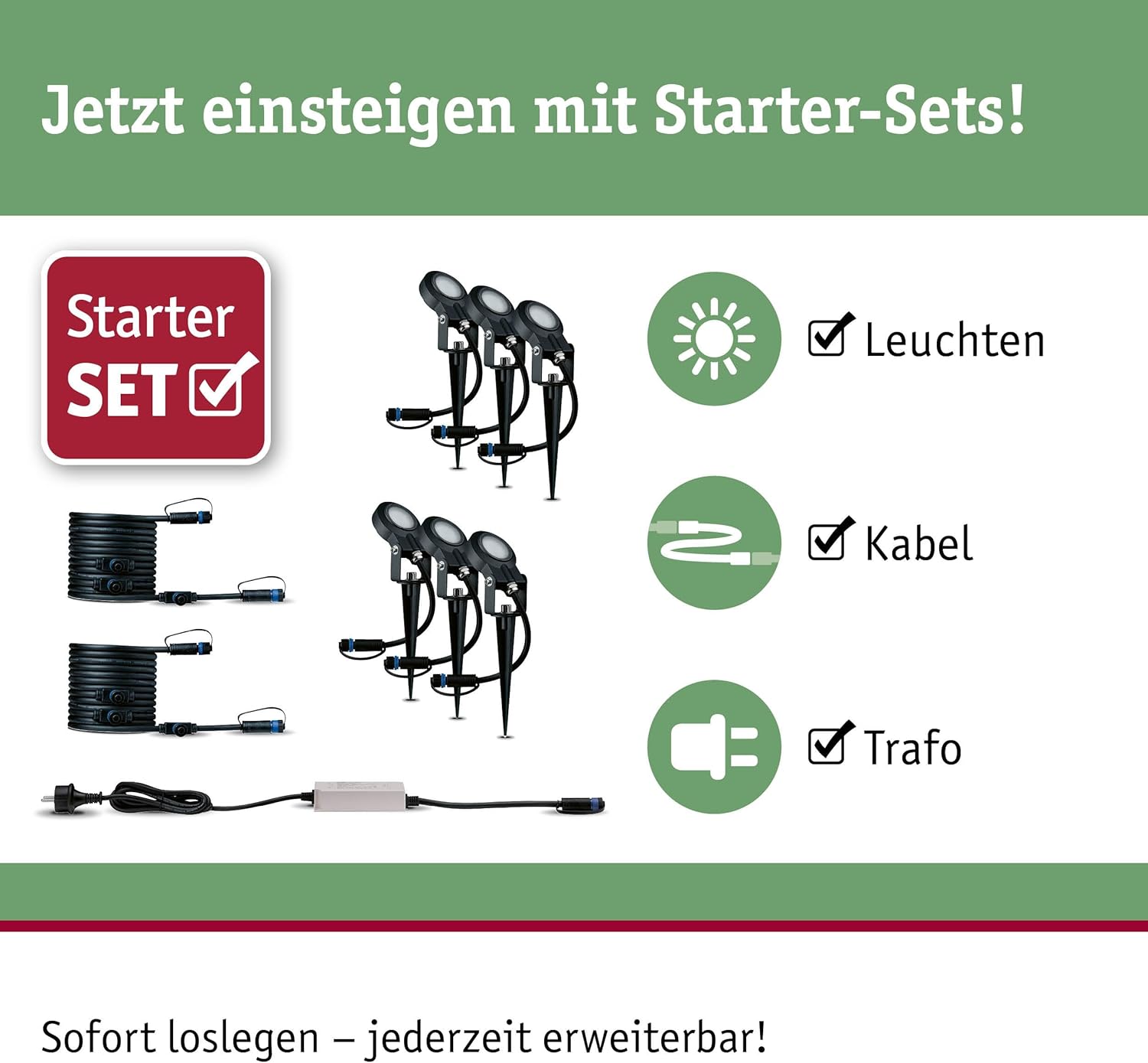 Paulmann 5217 Set Plug & Shine LED Gartenstrahler Sting 6er-Set IP67 rund 52mm 3000K 6x6,4W 6x270lm 230/24V Anthrazit Aluminium