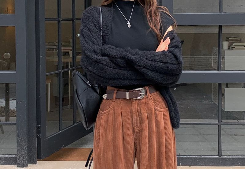 RONIN - Hoge taille effen corduroy broek met wijde pijpen