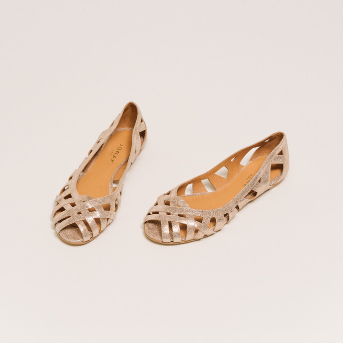Ballerines ajourées  en croûte laminée platine