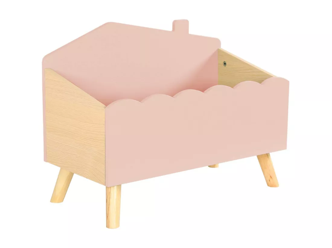 Coffre à jouets enfant effet bois. rose. L 58 x P 28 x H 44.5 cm