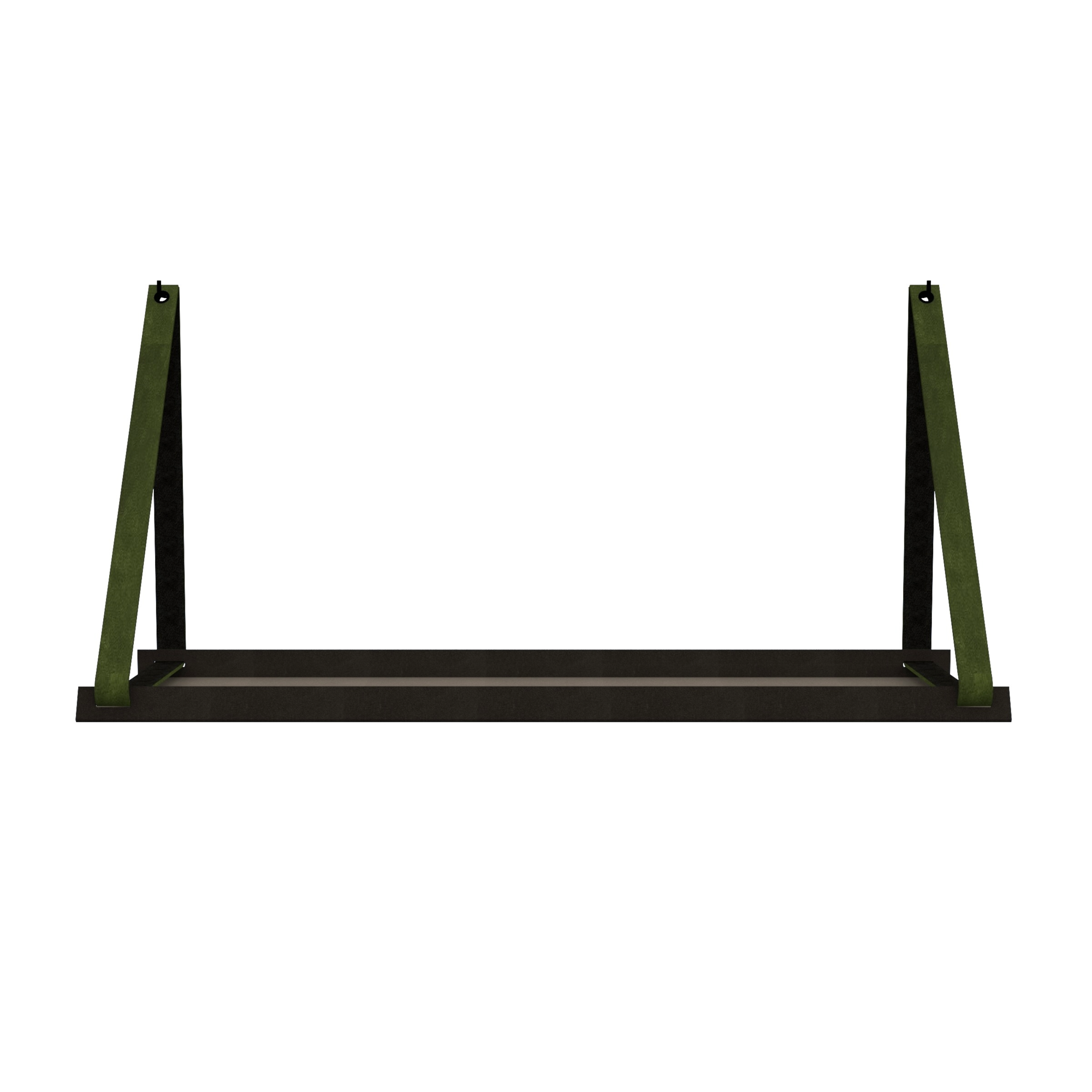 Stalen wandplank 98x20cm - incl. leren plankdragers Stalen wandplank met leren plankdragers - Kaki