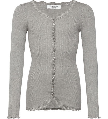 Rosemunde Cardigan - Rib - Weiß - Grau Meliert m. Spitze