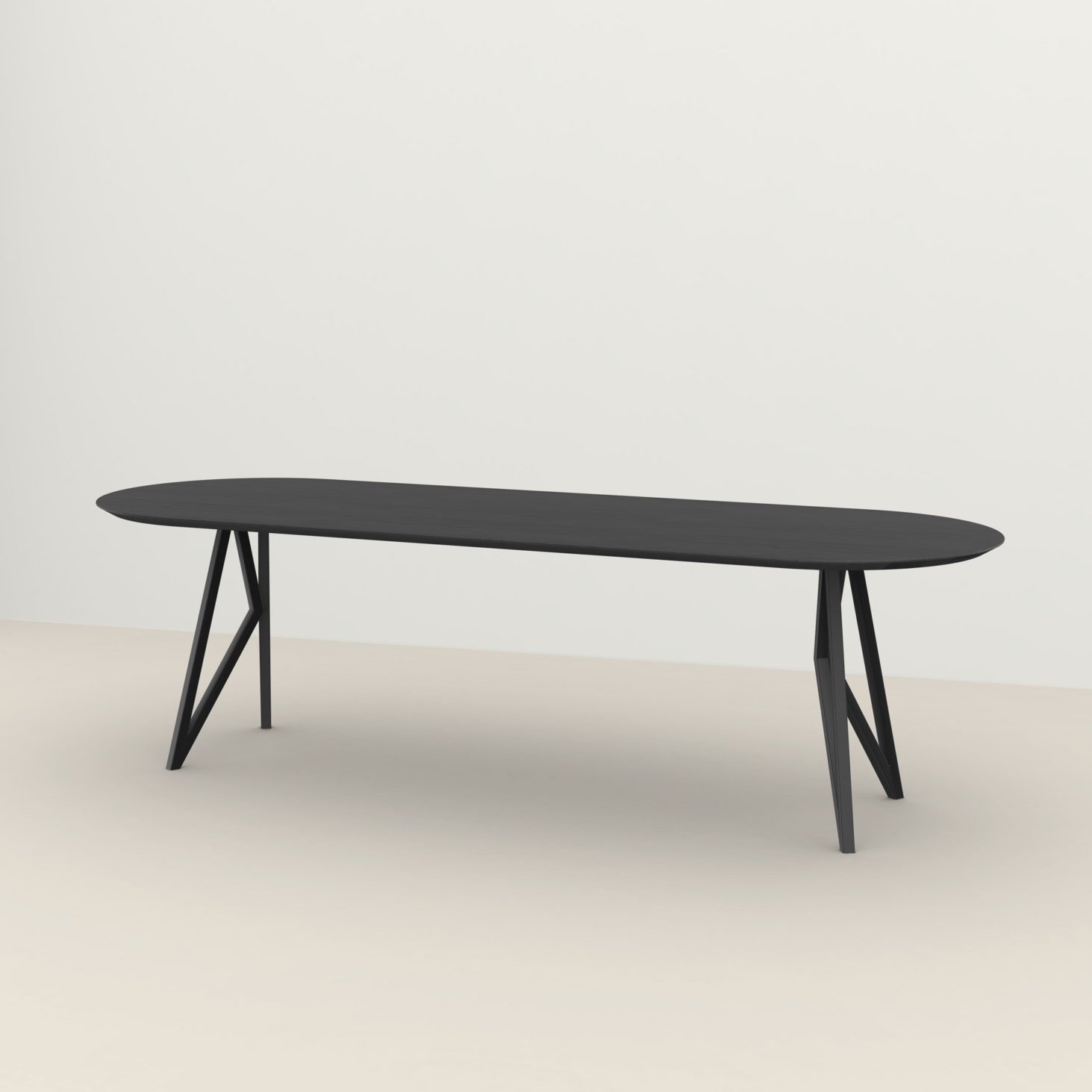 Studio HENK tafel Butterfly Plat ovaal - zwart frame, zwarte beits 240 x 90 | Zwarte Beits | Verjongde Rand | Frame Zwart