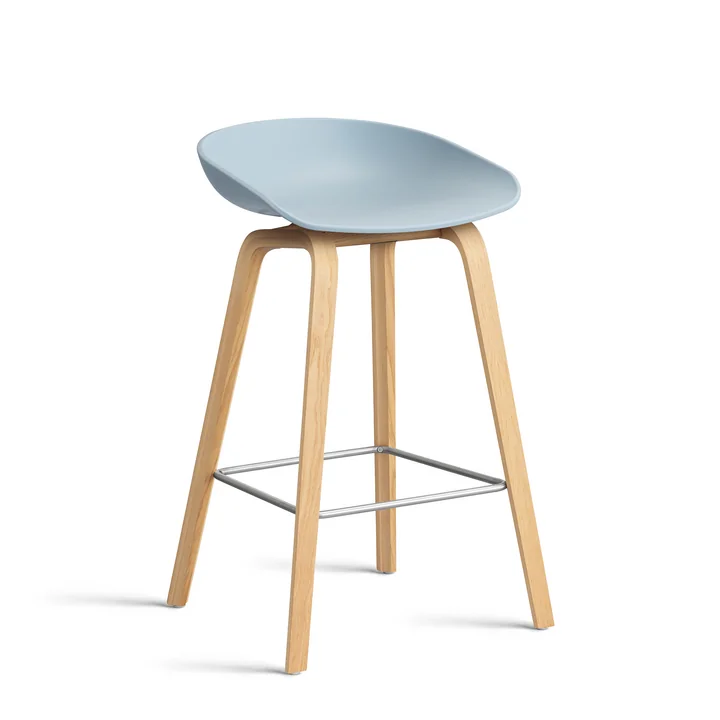 HAY - About A Stool AAS 32 H 65 cm, Eiche lackiert / Edelstahl / slate blue 2.0 (Kunststoffgleiter)