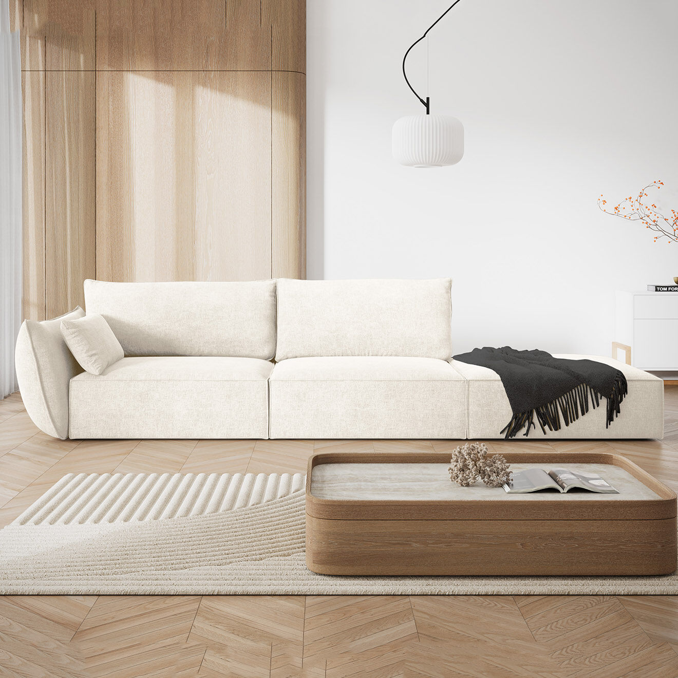 Mazzini Sofas Canapé gauche Vanda 4 Places beige clair - 286x100x85 cm