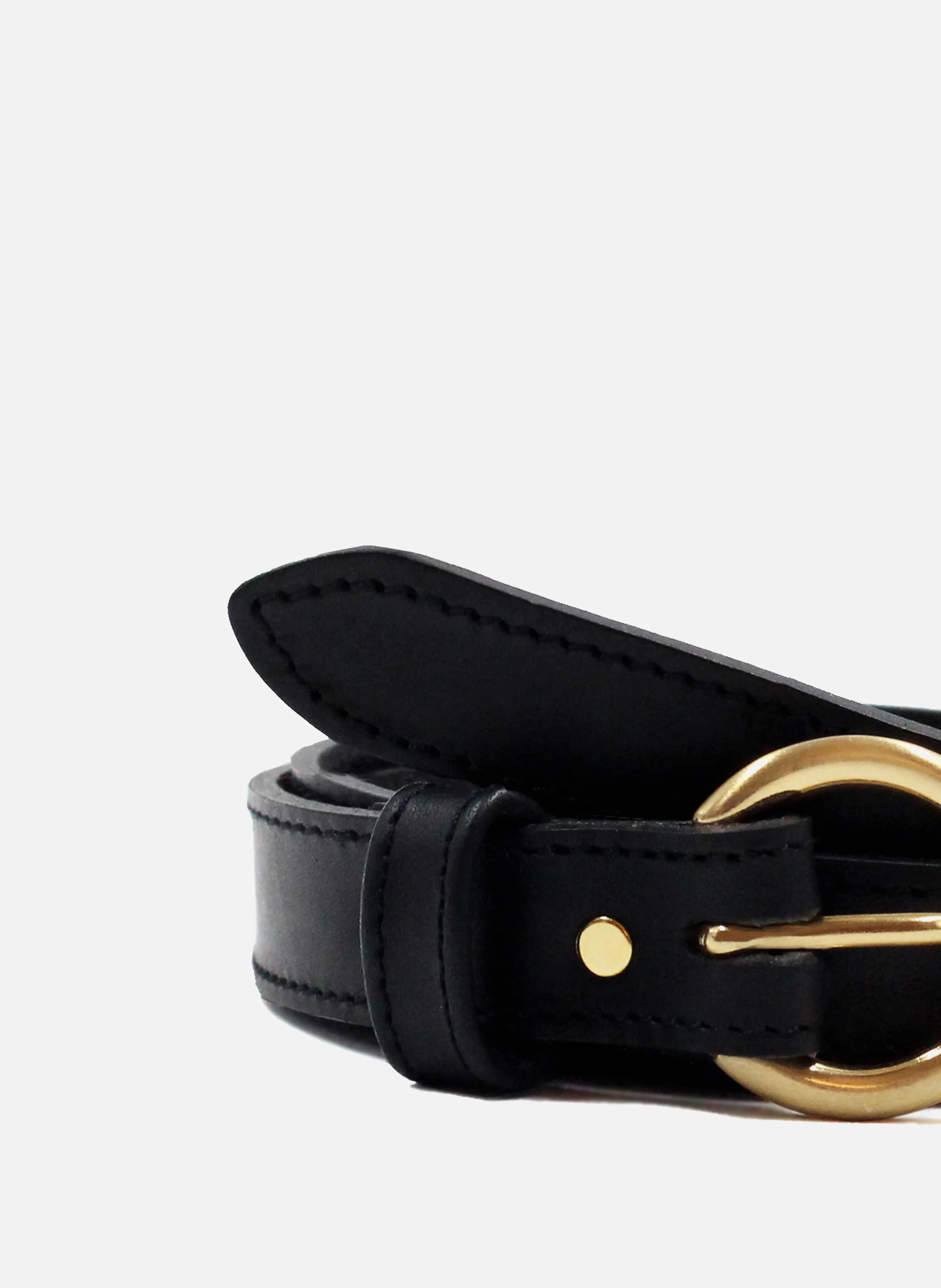 Ceinture boucle d'or cuir lisse | Noir