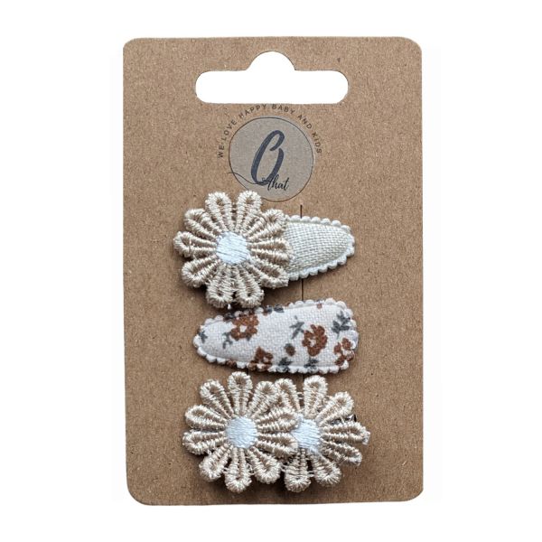 Ootje kadootje Spring Haarclip - Margrieten / Zand / Print - 3 Stuks