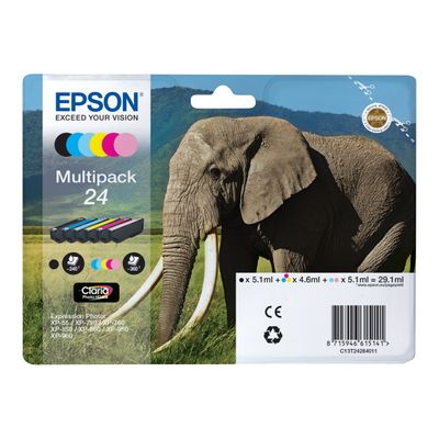 Epson 24 Eléphant - Pack de 6 - noir, cyan, cyan clair, magenta, magenta clair, jaune - cartouche d'encre originale