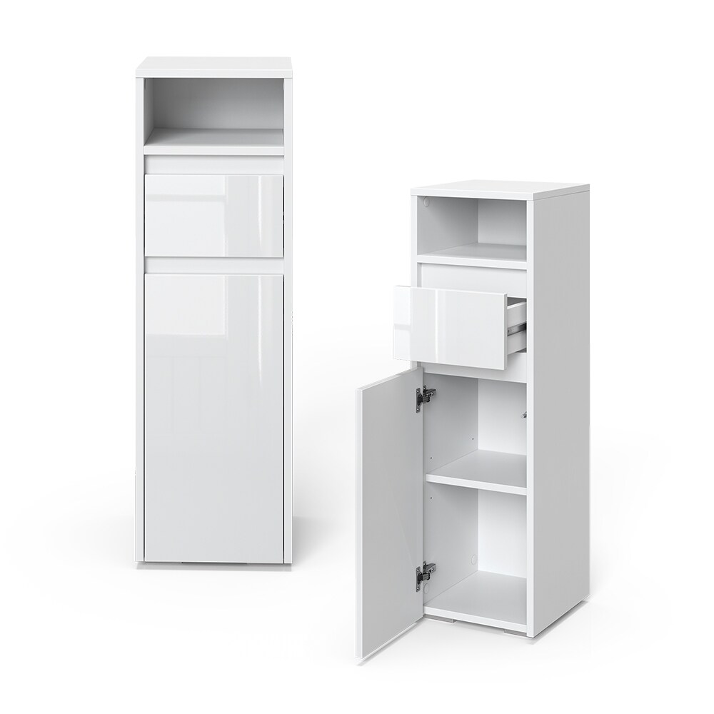 Vicco Midischrank Badschrank Badezimmermöbel Majest Weiß Hochglanz modern 30x96 cm Badezimmer Schrank Badkommode Badmöbel Fach Tür Schublade
