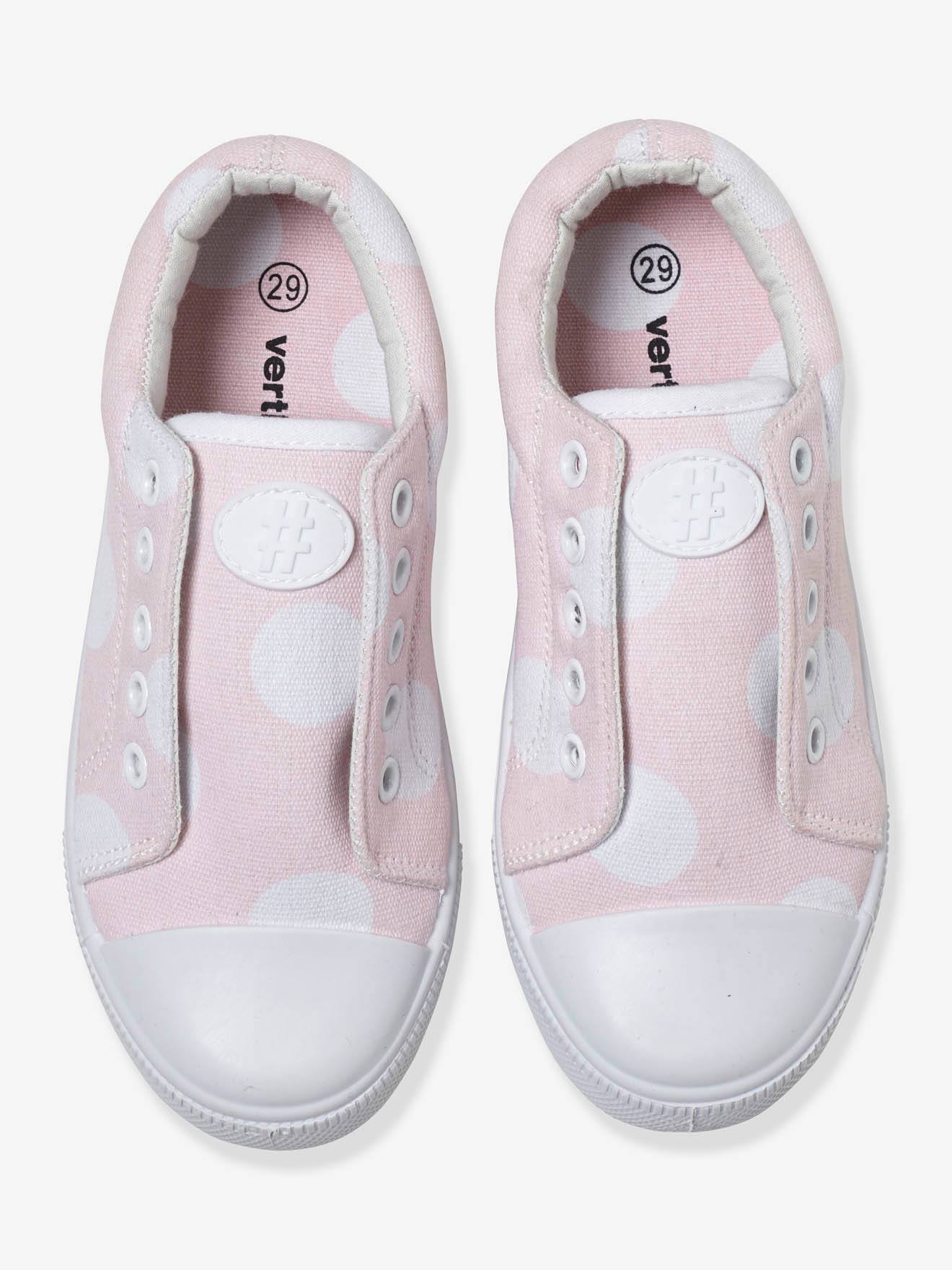 Tênis de lona elástica para meninas, rosa médio liso com estampas.