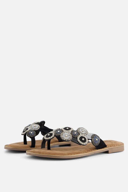 Lazamani Slippers Beads zwart Leer