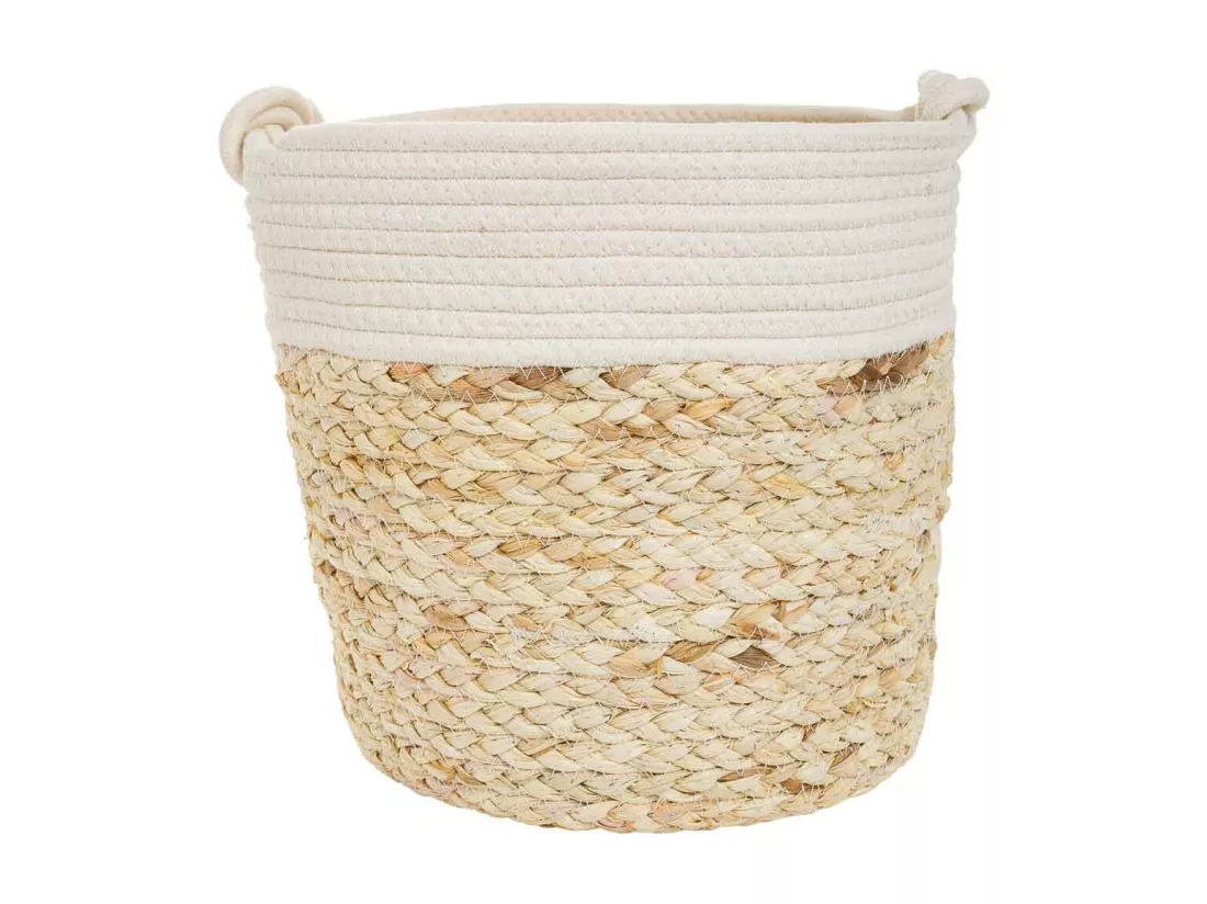 Panier en fibre naturelle et coton brun D27x26
