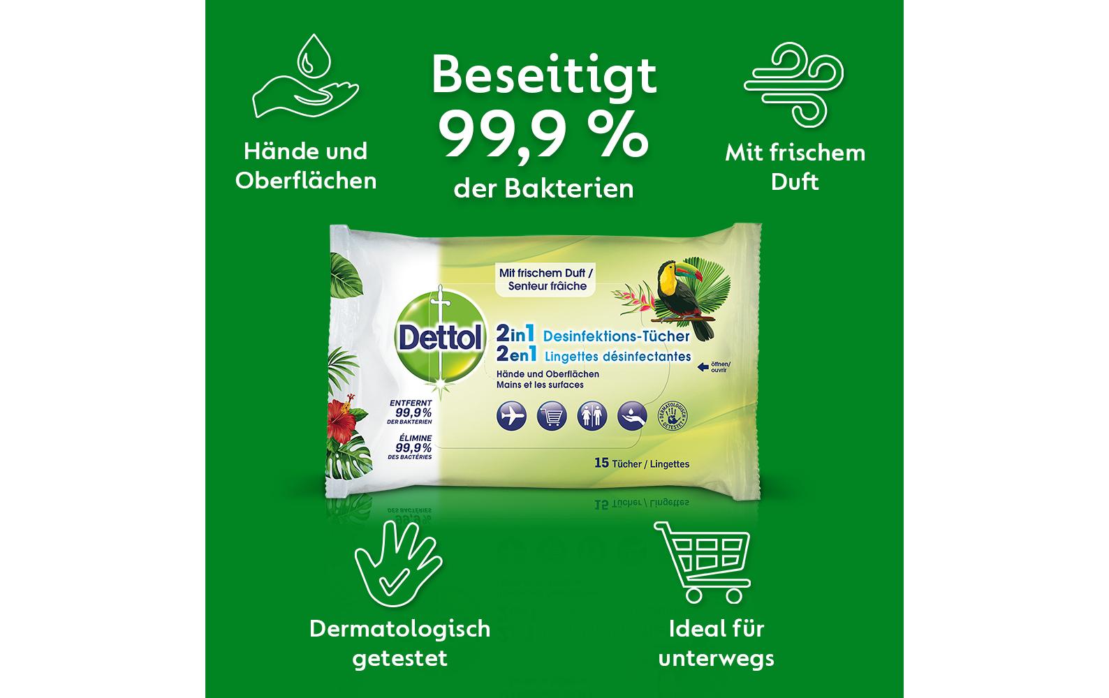 Desinfektionstücher 2 in 1 15 StückDesinfektionsmittel für Hände und Oberflächen