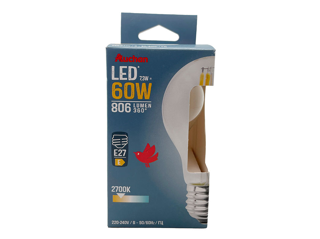 LÂMPADA LED STANDARD AUCHAN E27 60W LUZ AMARELA CLARA
