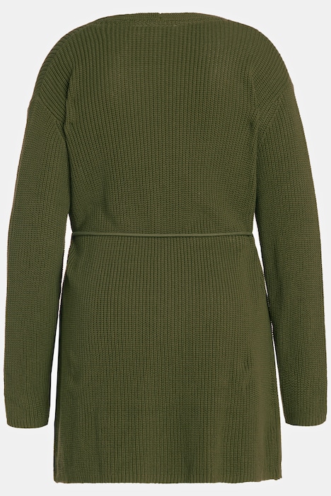 Strickjacke, Bindegürtel, Rippstrick, Biobaumwolle