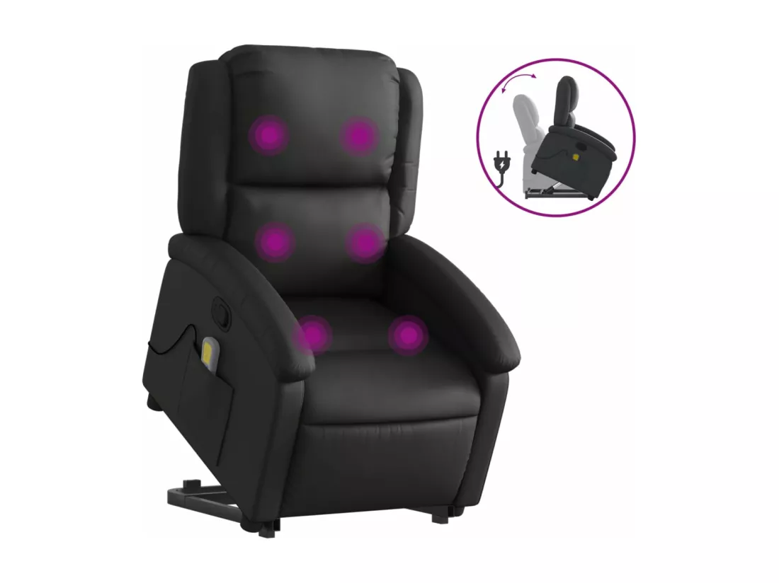 Fauteuil inclinable de massage noir cuir véritable