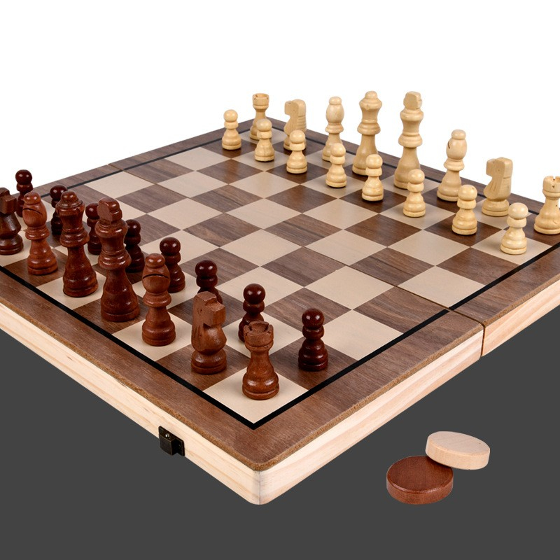(39x39cm) 2in1 Holz Schach Brettspiel Dame Gesellschaftsspiel Faltbares Reise Schachbrett - Braun