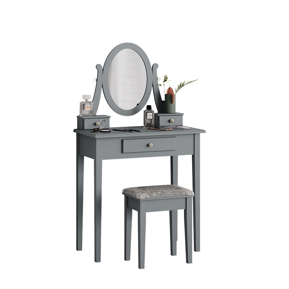 Vicco Schminktisch Frisiertisch Kosmetiktisch Annie Grau Schminkspiegel Hocker 75x134 cm Barock Schlafzimmerkommode Schminkkommode Schublade Ablage Aufbewahrung Frisierkommode Make-Up-Tisch