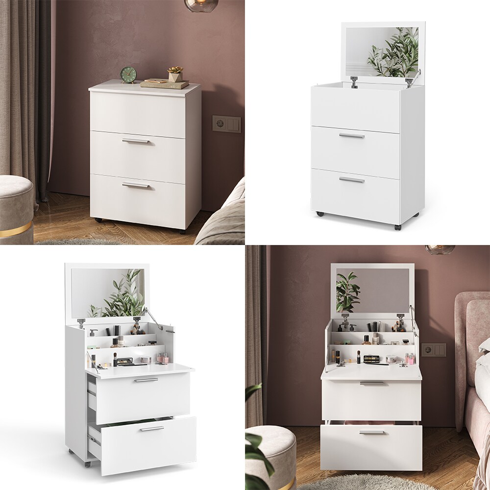 Vicco Schminktisch Hanna, 66 x 135 cm, Weiß, Frisiertisch mit 2 Schubladen Spiegel