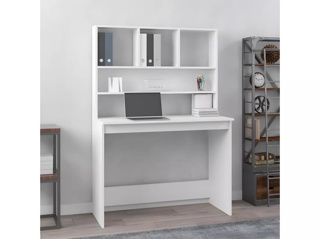 Bureau avec étagères Blanc 102x45x148 cm Bois d'ingénierie