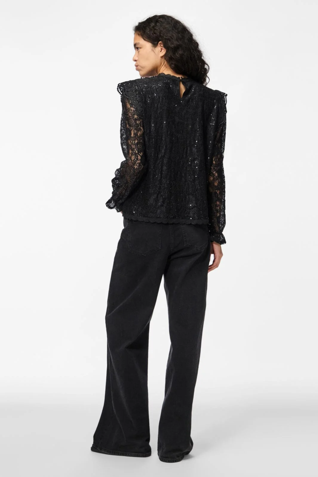 Pieces Pcolline Ls Lace Sequins Top