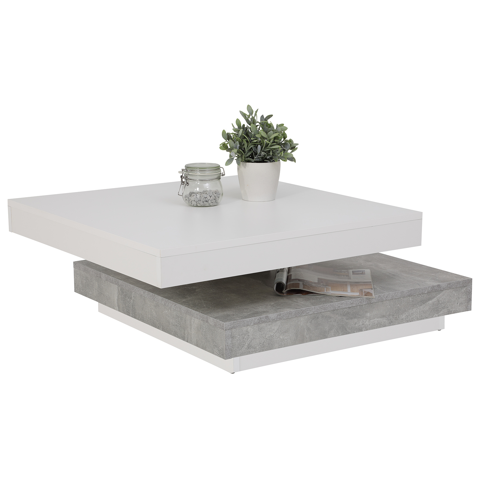 Couchtisch - weiß - Betonoptik - drehbar
