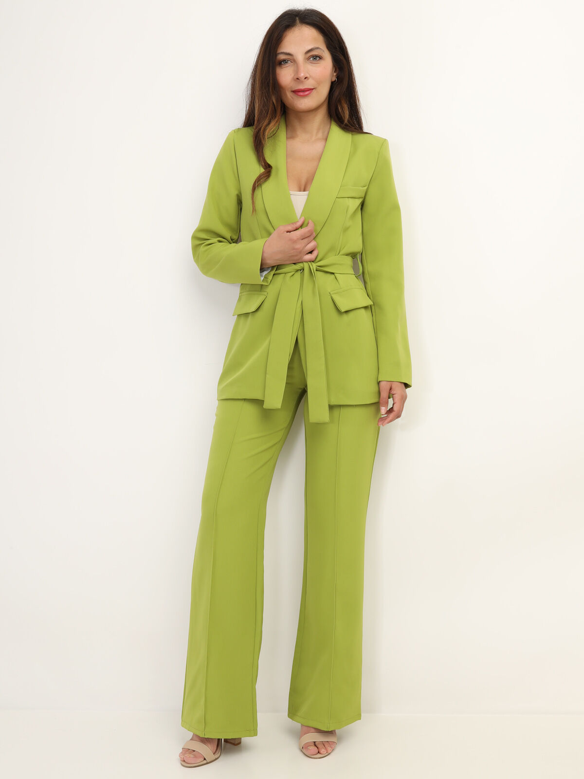 Ensemble tailleur ample ceinturé- Vert olive