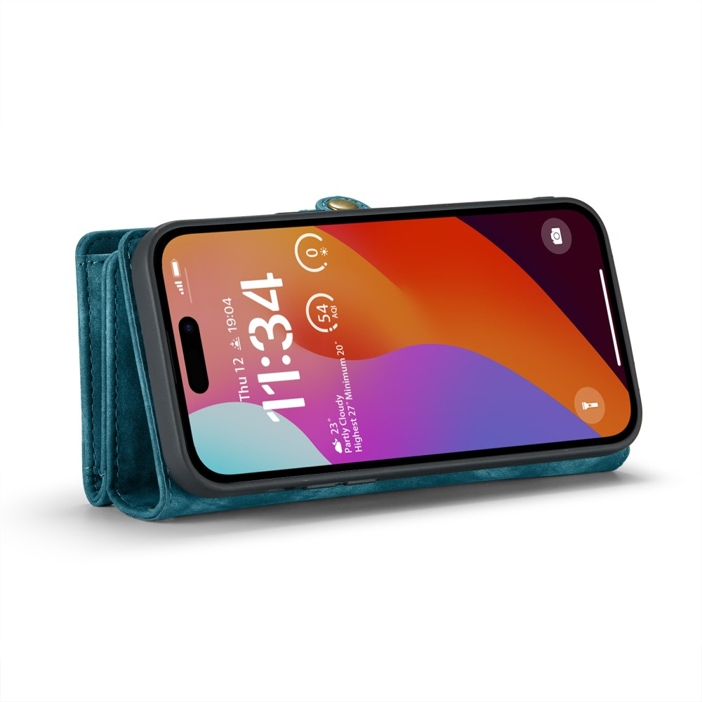 iPhone 16 Pro 2in1 Leder Tasche   Magnet Hardcase Karten Etui - Blau