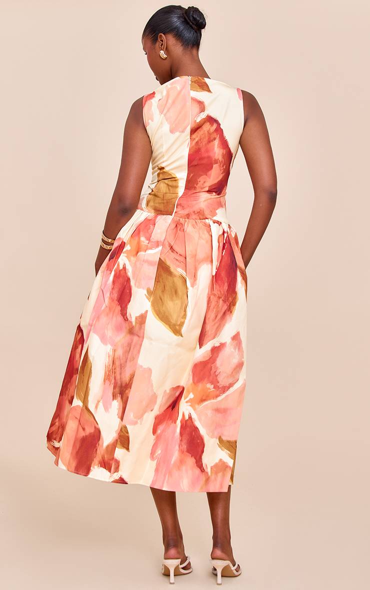 Orange Robe Mi-longue À Taille Basse Et Imprimé Fleuri