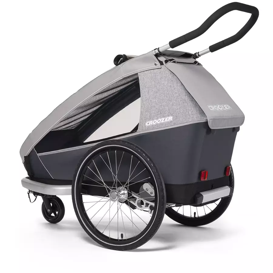 CROOZER Kinderfahrradanhänger Kid Keeke 1 Stone Grey inklusive Fußraumschutzwanne