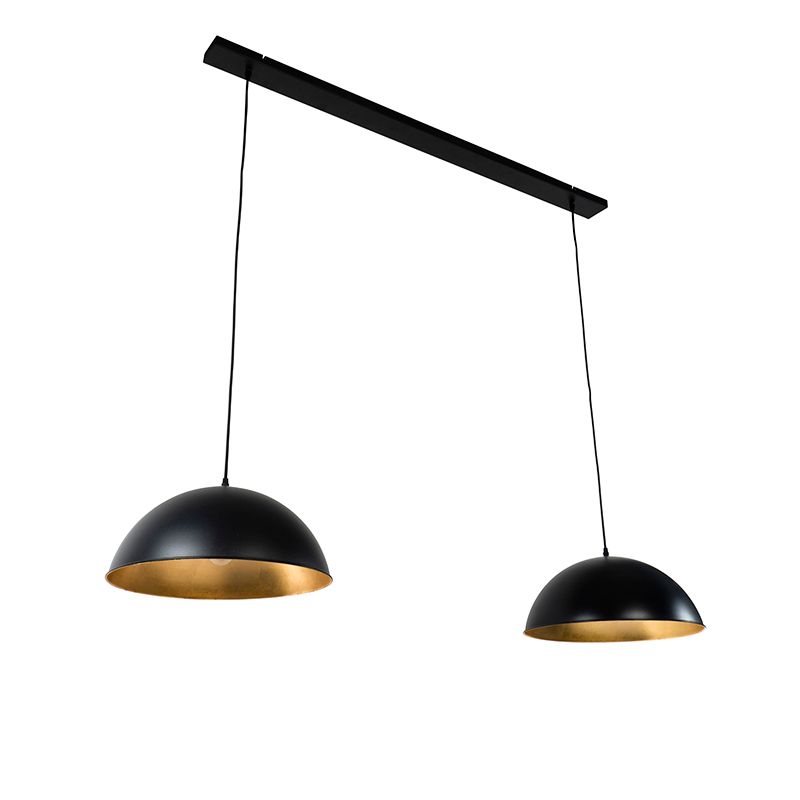 Industriële hanglamp zwart met goud 2-lichts - Magnax