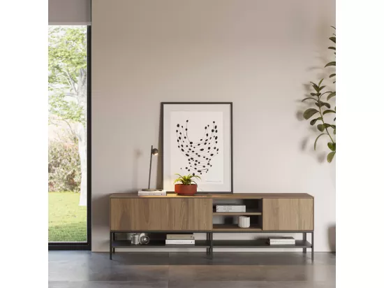 Elya - Meuble tv 2 portes en bois et métal L180cm - Bois