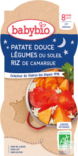 Babybio Patate Douce Légumes Du Soleil Riz De Camargue Bébés 8+ Mois Bols 2x200g